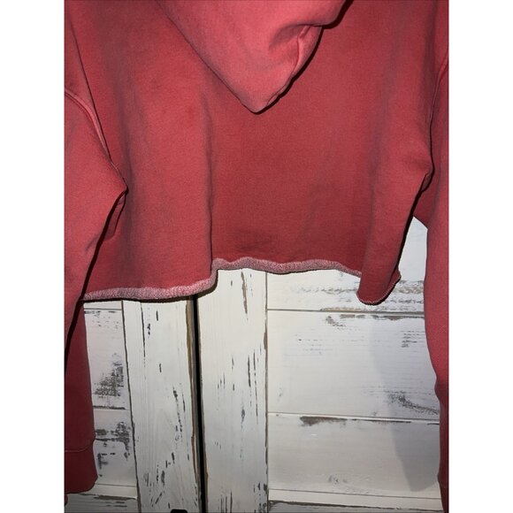 Aritzia TNA Hoodie Women's L Red Faded Oversized Crop Hooded Sweatshirt Raw Hem - Picture 9 of 12